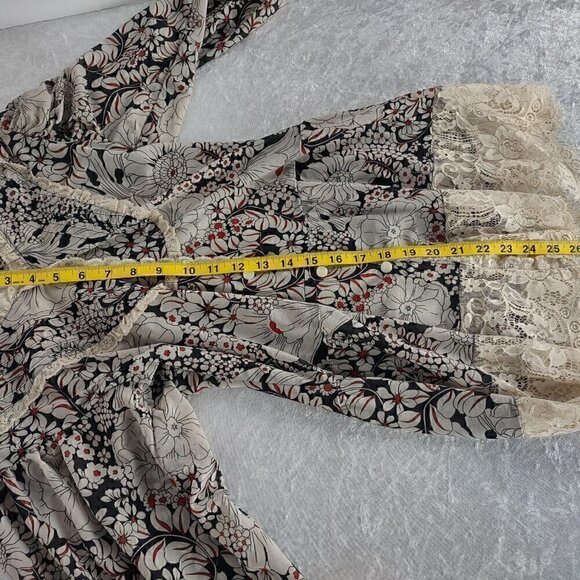213 by Michelle Kim Multicolor Long Lace Sleeve Victorian Inspired Blouse Sz S - Picture 13 of 15